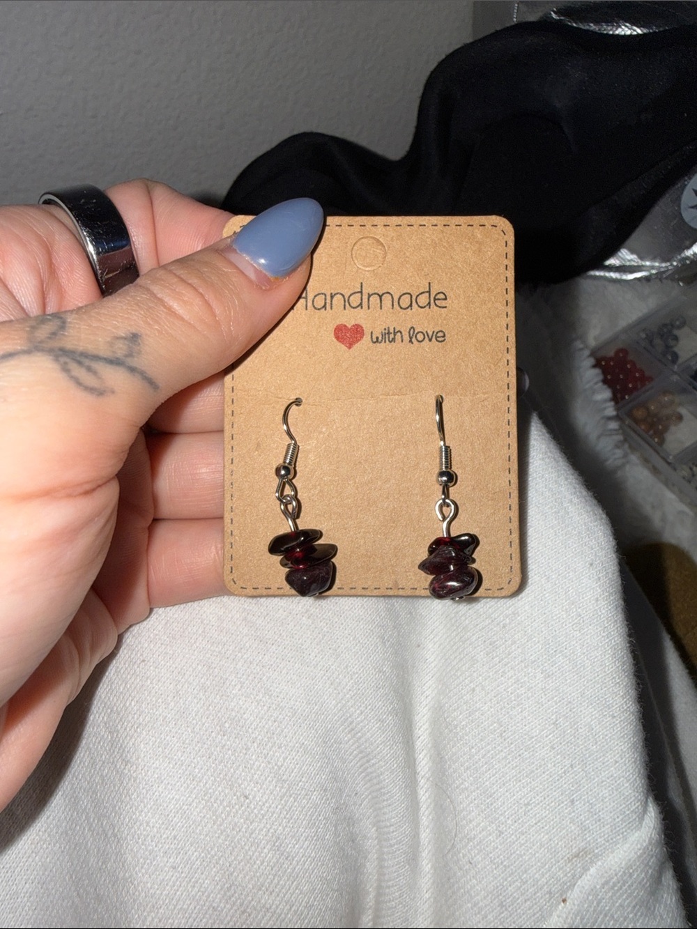 Garnet Bead sterling silver 925 Dangle Earrings jewlrey